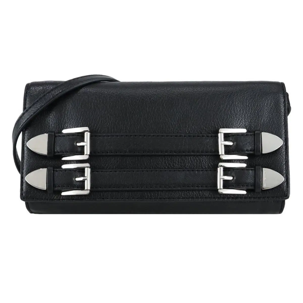 Robin Clutch Black Leather Buckles Silver Hardware Medium by Michael Kors