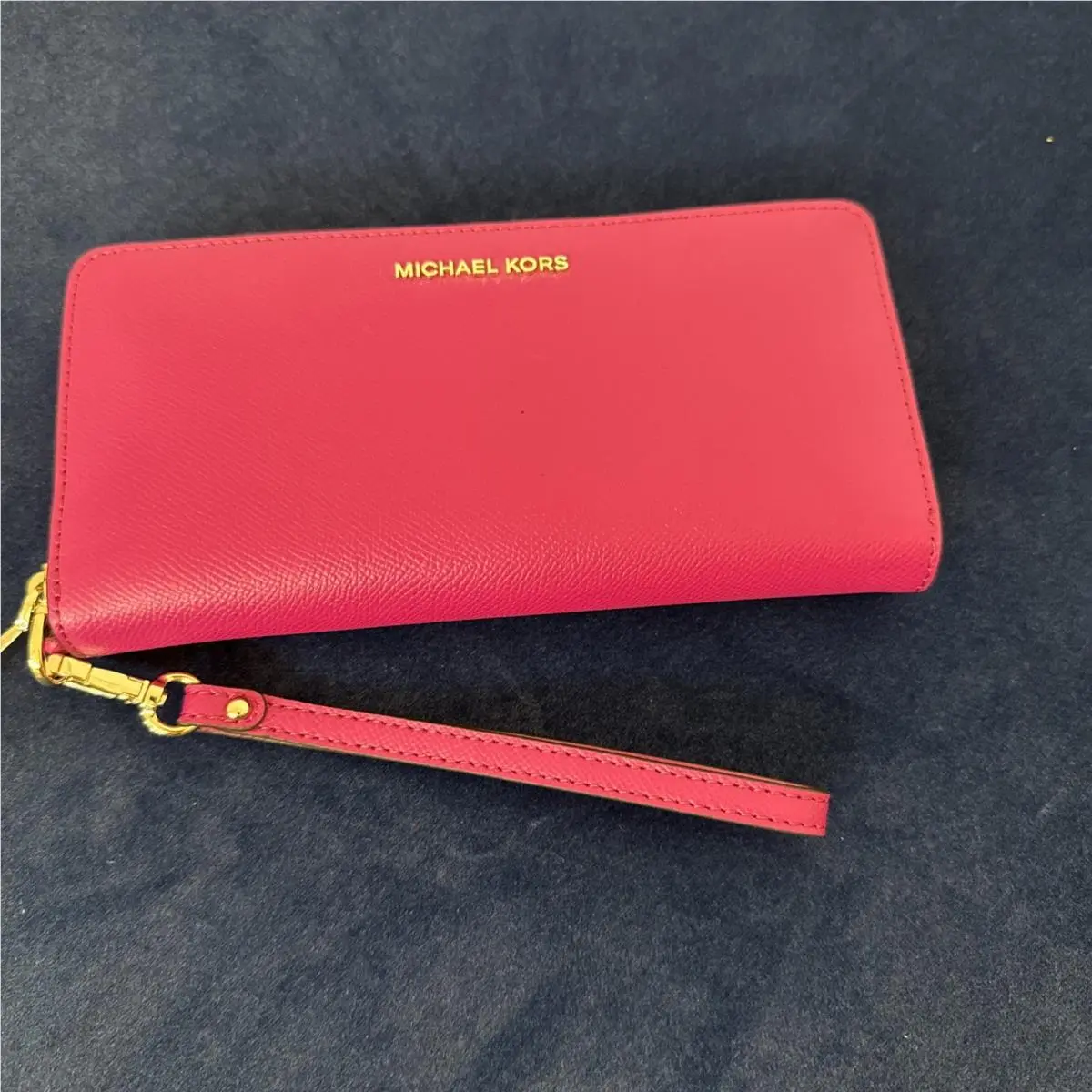 Michael Kors Jet Set Wild Berry /pink Leather Zip Around Wristlet Wallet