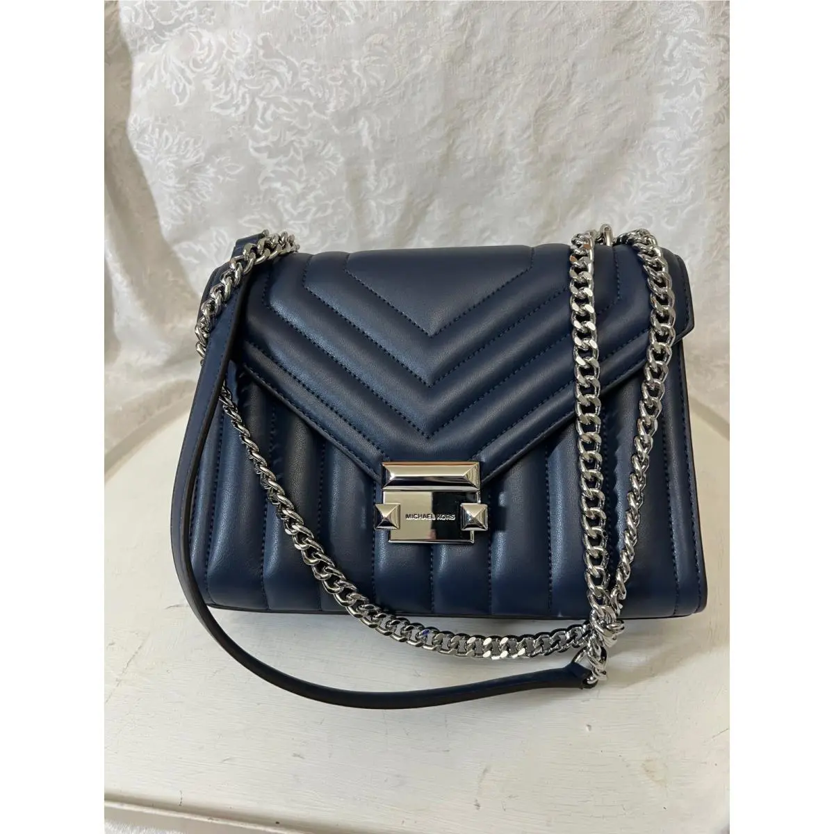 Whitney Navy Quilted Leather Medium Flap Shoulder Bag 35R4SWHL6U by Michael Kors