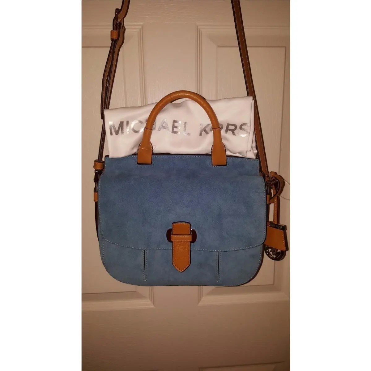 Romy 30S6GRUM3S Denim LG Leather/suede Flap Messenger by Michael Kors