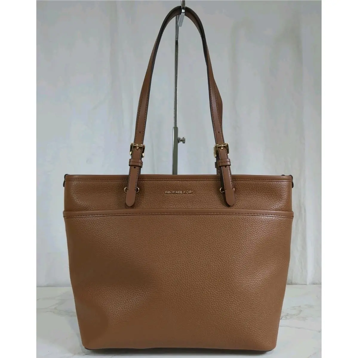 Winstin Brown Pebbled Leather Top Zip Pocket Tote Shoulder Bag by Michael Kors