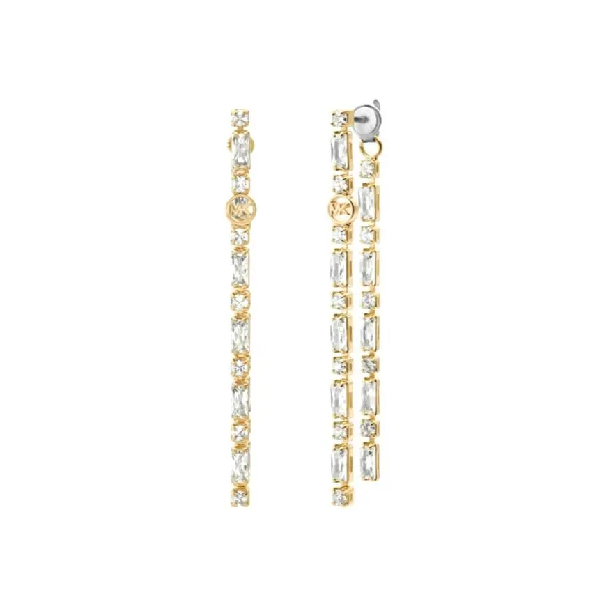Gold Tone Brass Pave Baguette CZ Crystals Drop Earrings MKJ0232 by Michael Kors
