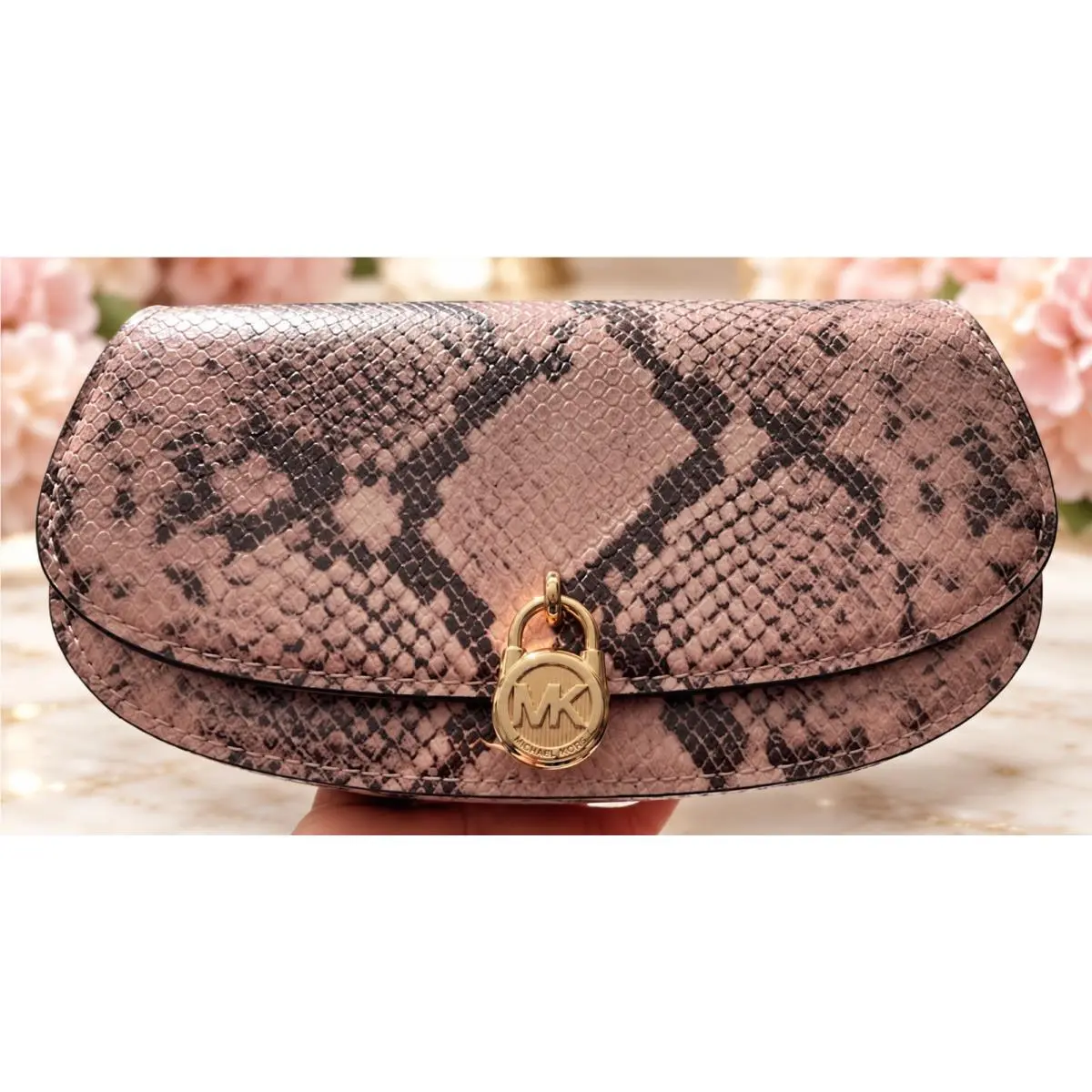 Mila Women SM Snake Embossed Covertible Crossbody Bag Powder Blush by Michael Kors