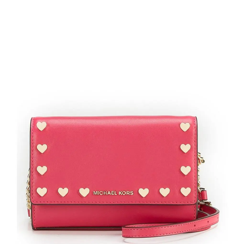 Ruby Heart-stud Clutch/crossbody Leather Bag Ultra Pink W/gold by Michael Kors