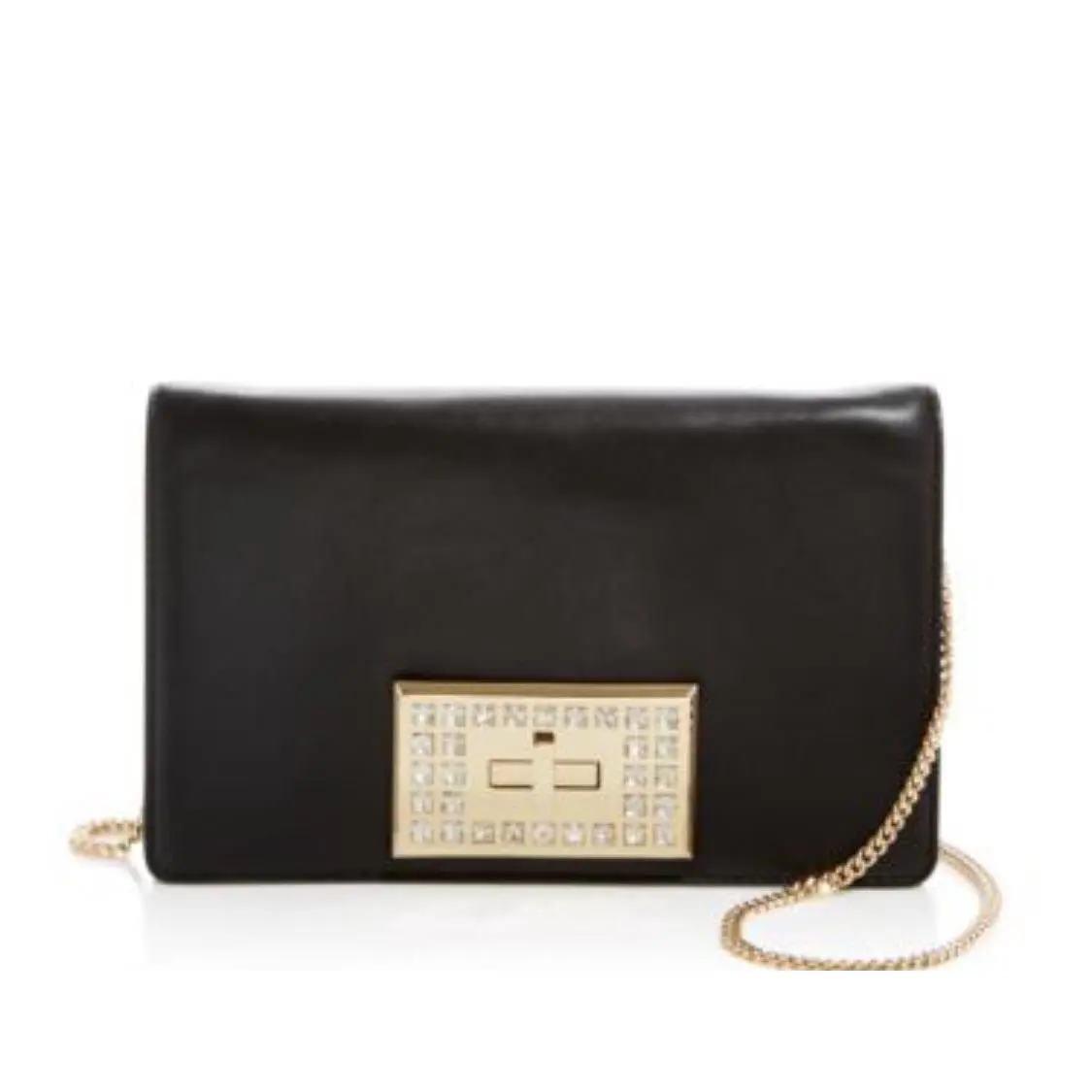 Ellie Medium Clutch Bag Black Leather Gold Hardware by Michael Kors