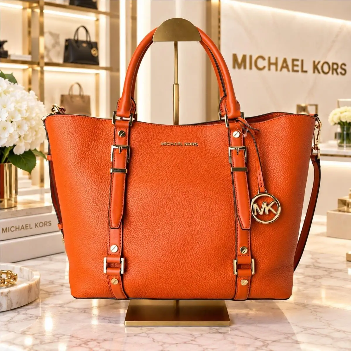 Bedford Legacy Large Grab Tote Burnt Orange Leather by Michael Kors