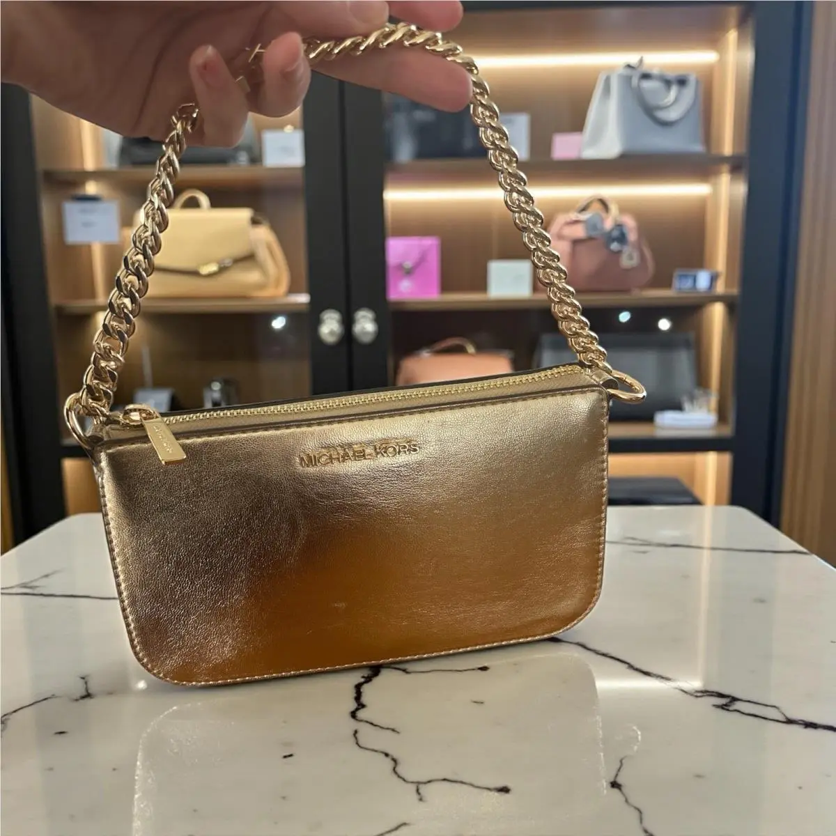 Metallic Gold Jet Set Handbag Small by Michael Kors