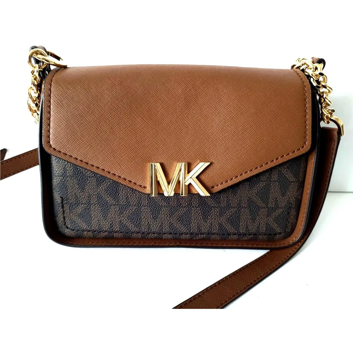 Michael Kors Sylvia Flap Shoulder Crossbody Purse Luggage Brown