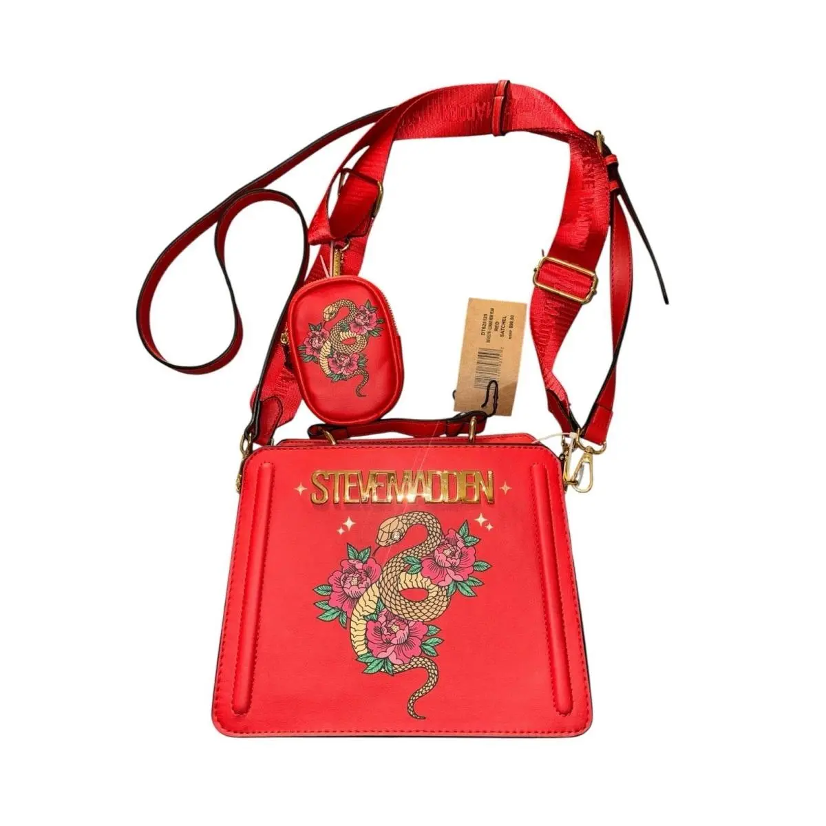 Steve Bevelin Lunar New Year Madden Bevelin Lunar Year Red Snake Floral Satchel Bag by Steve Madden