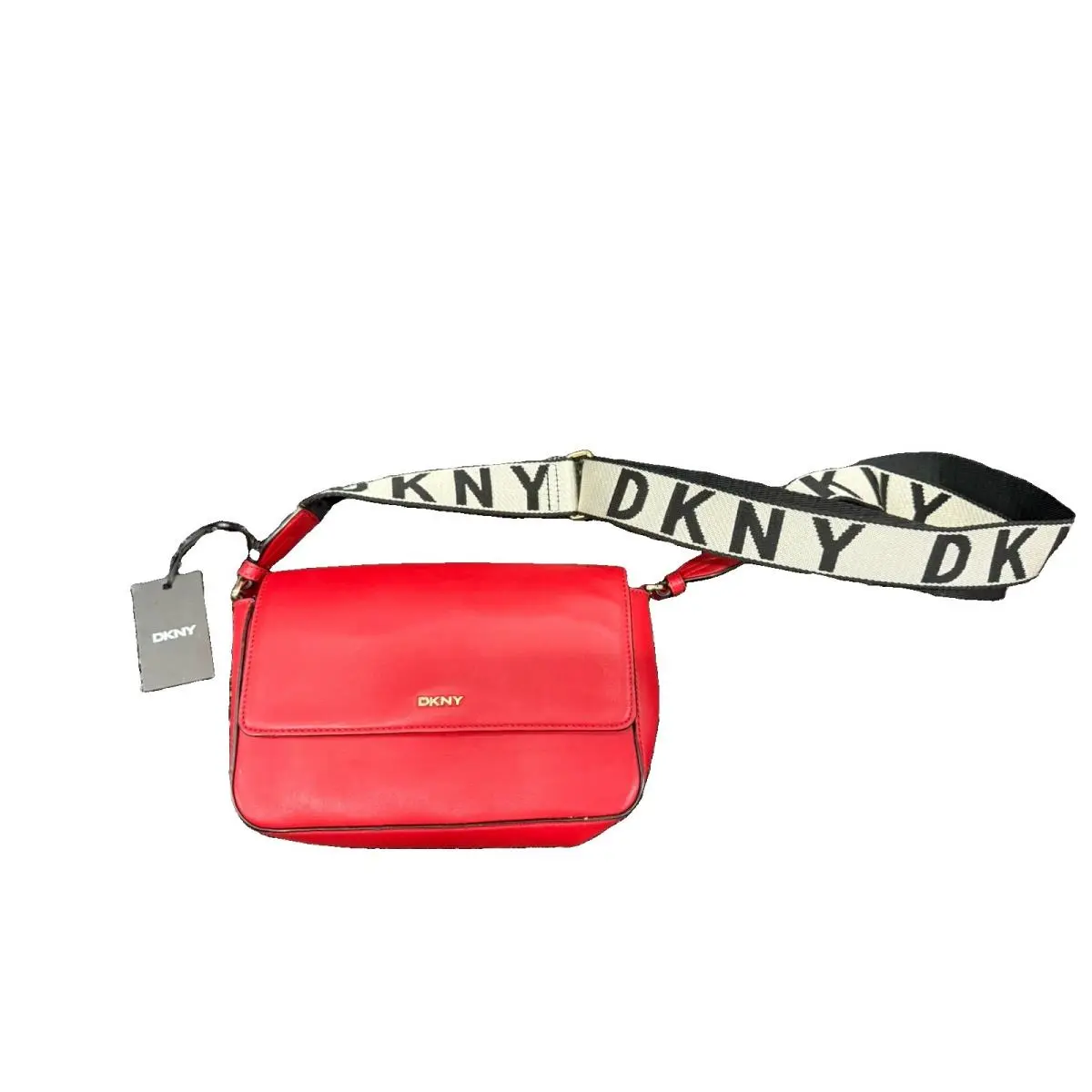 Dkny Winonna Medium Flap Crossbody Bag Red Leather Logo Strap R12EKM63 by DKNY