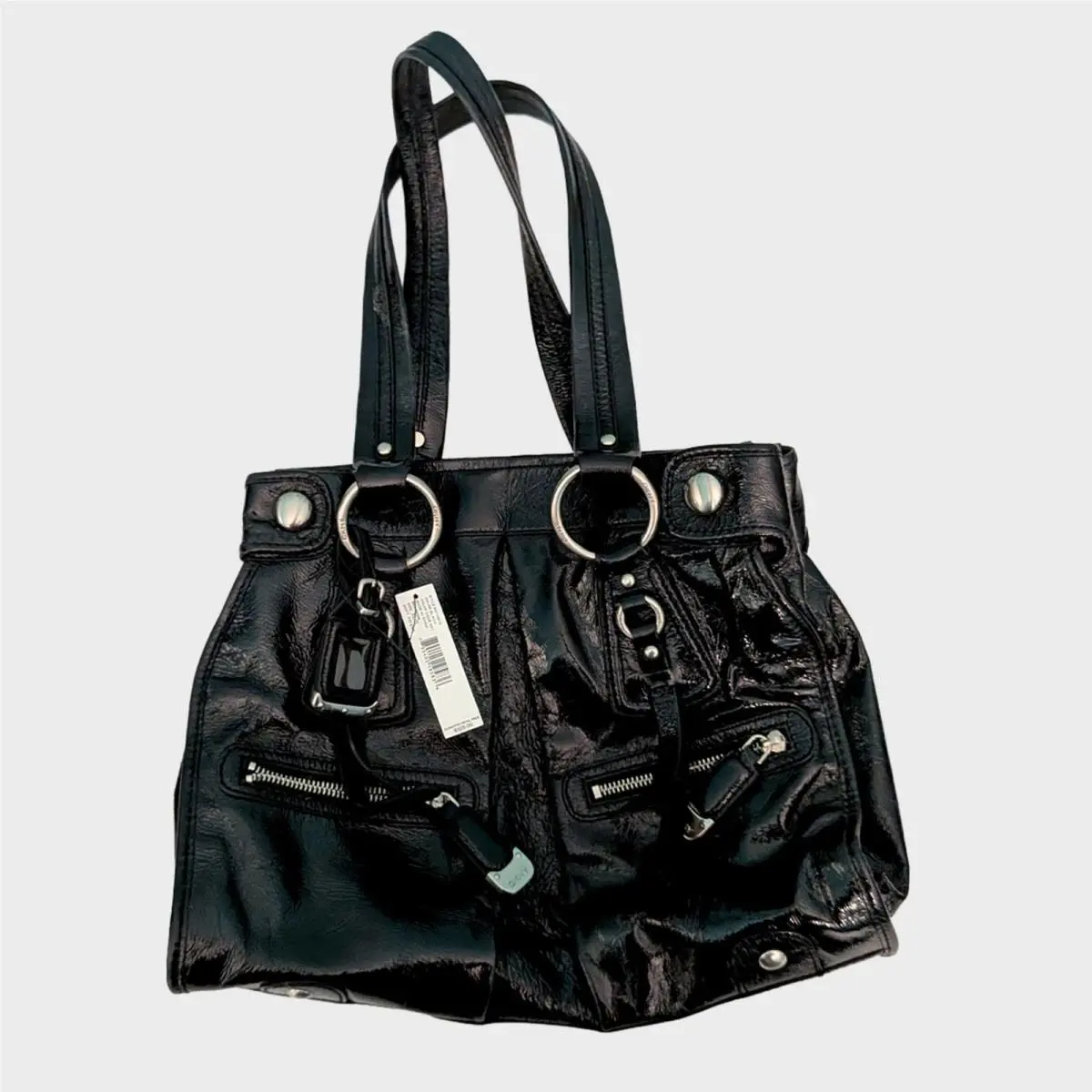 Dkny Black Patent Leather Tote Shoulder Bag Purse Handbag Designer Y2K