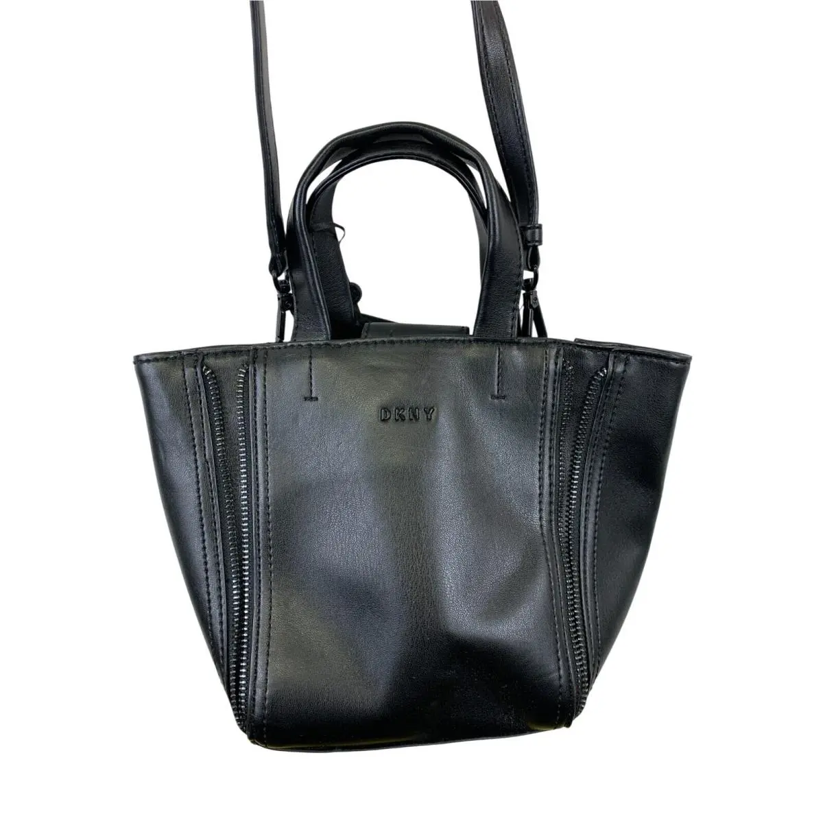 Dkny Zeya NS Tote Crossbody Bag Women`s Black Leather Gold Hardware by DKNY