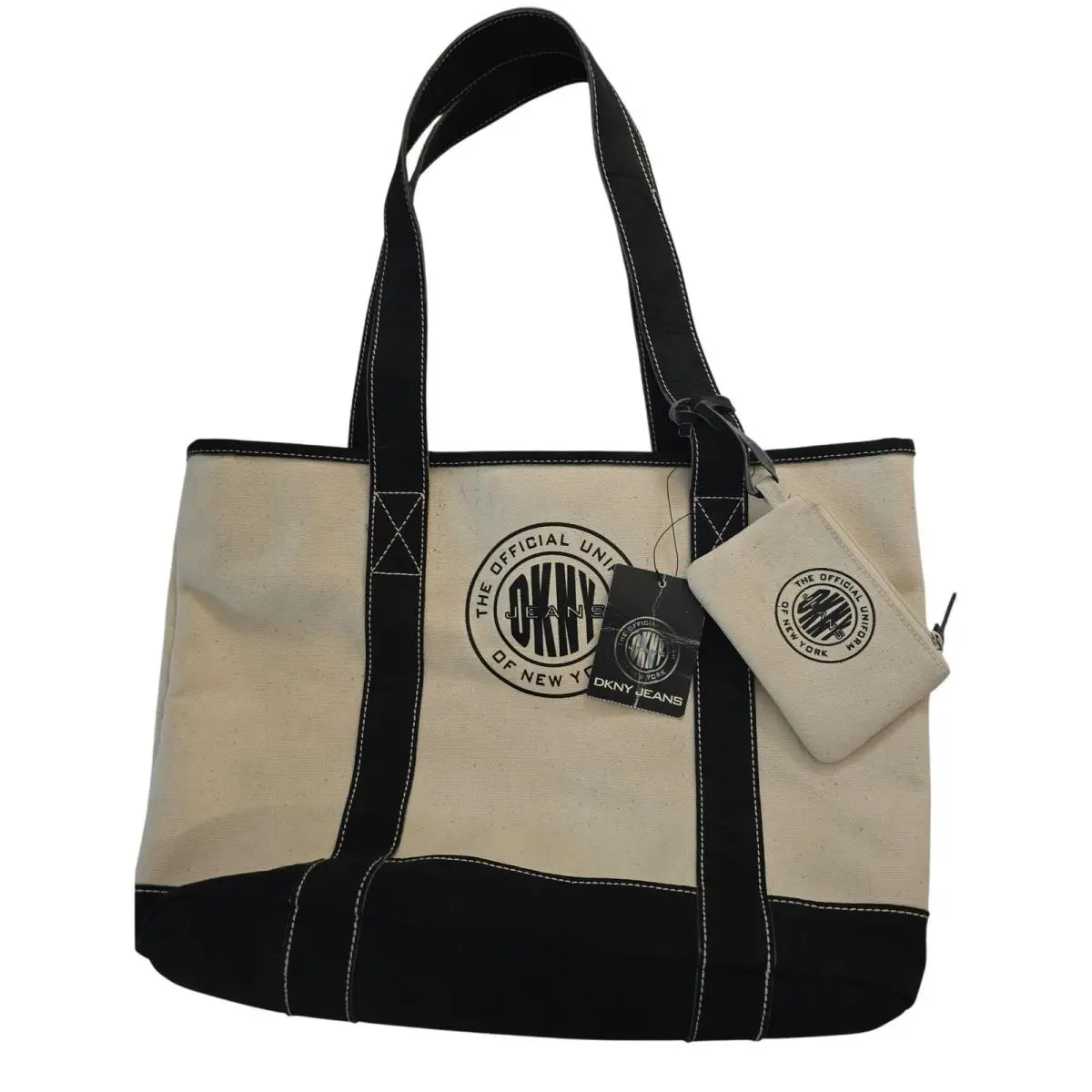 Vintage Dkny Jeans Canvas Tote Bag Y2K Deadstock Cream Black Official Uniform NY by DKNY