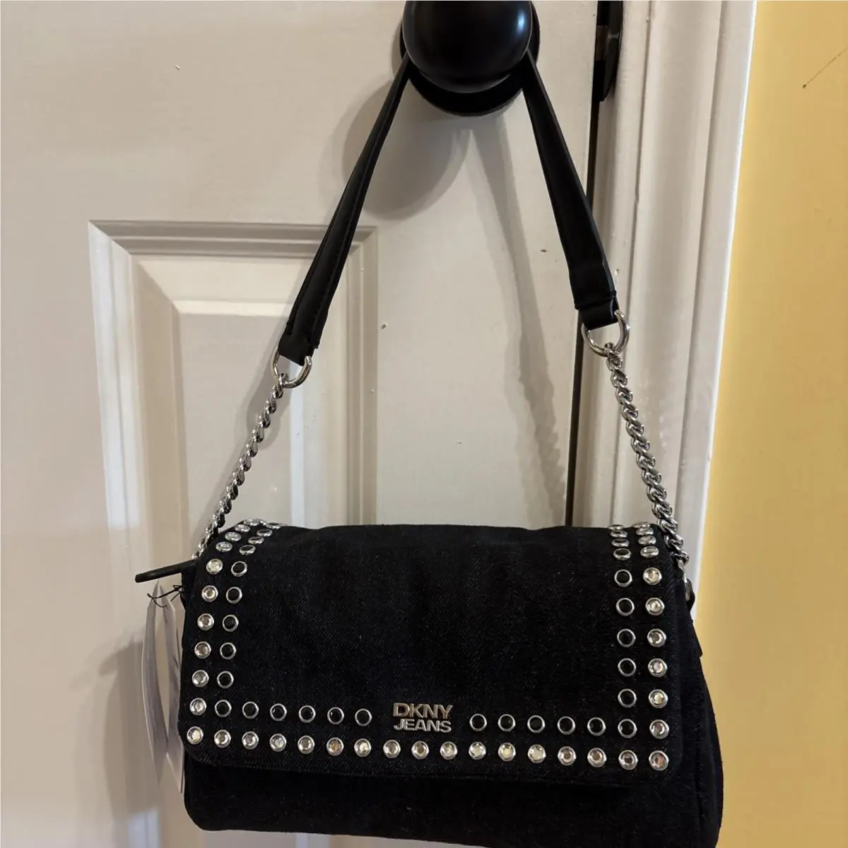 Dkny Black Denim Studded Shoulder Bag Purse by DKNY