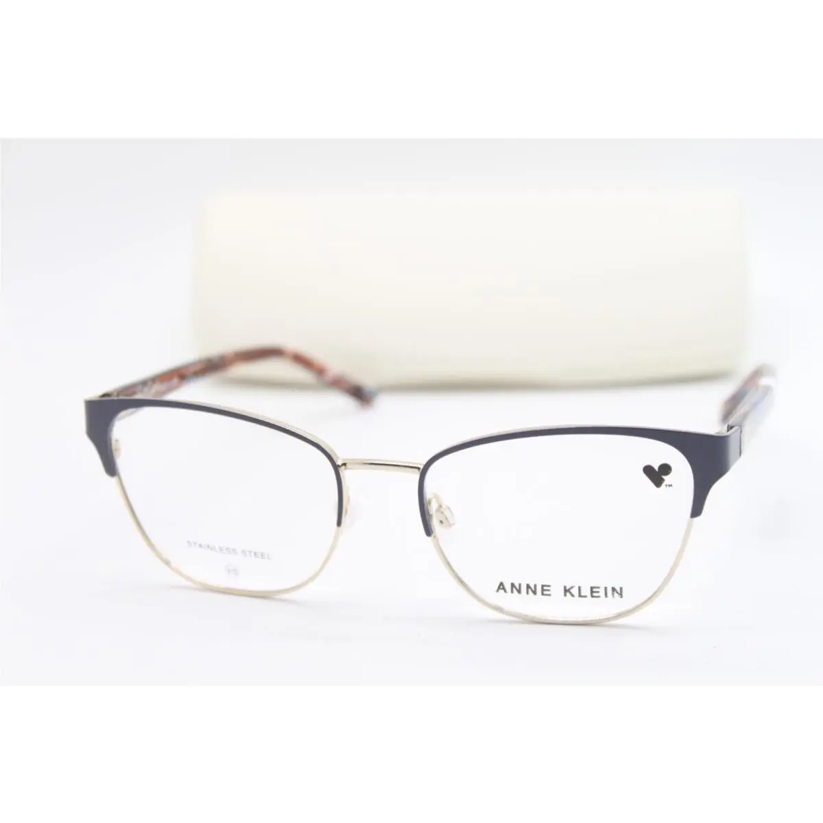 AK5118 410 Navy Brown Gold Eyeglasses W/case 53-17 by Anne Klein