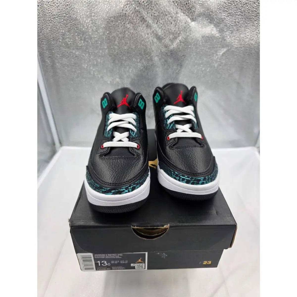Nike Air Jordan Kids 3 Retro 11c Black Teal Casual Sneakers