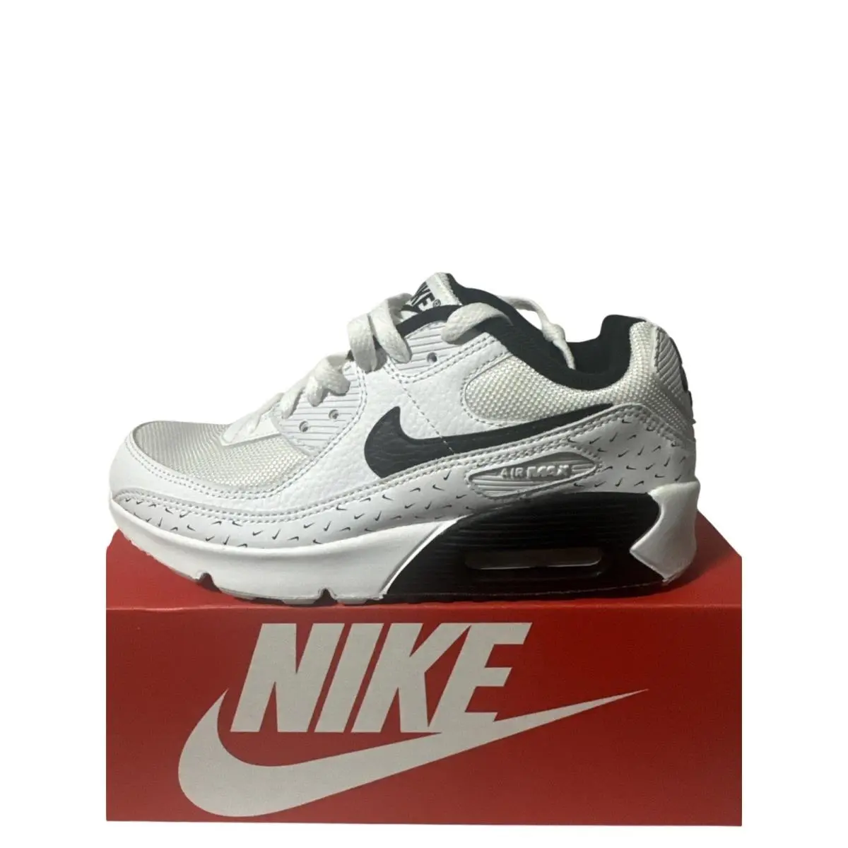 Nike Air Max 90 GS Black White Swooshfetti DC9198-100 Y SZ 4