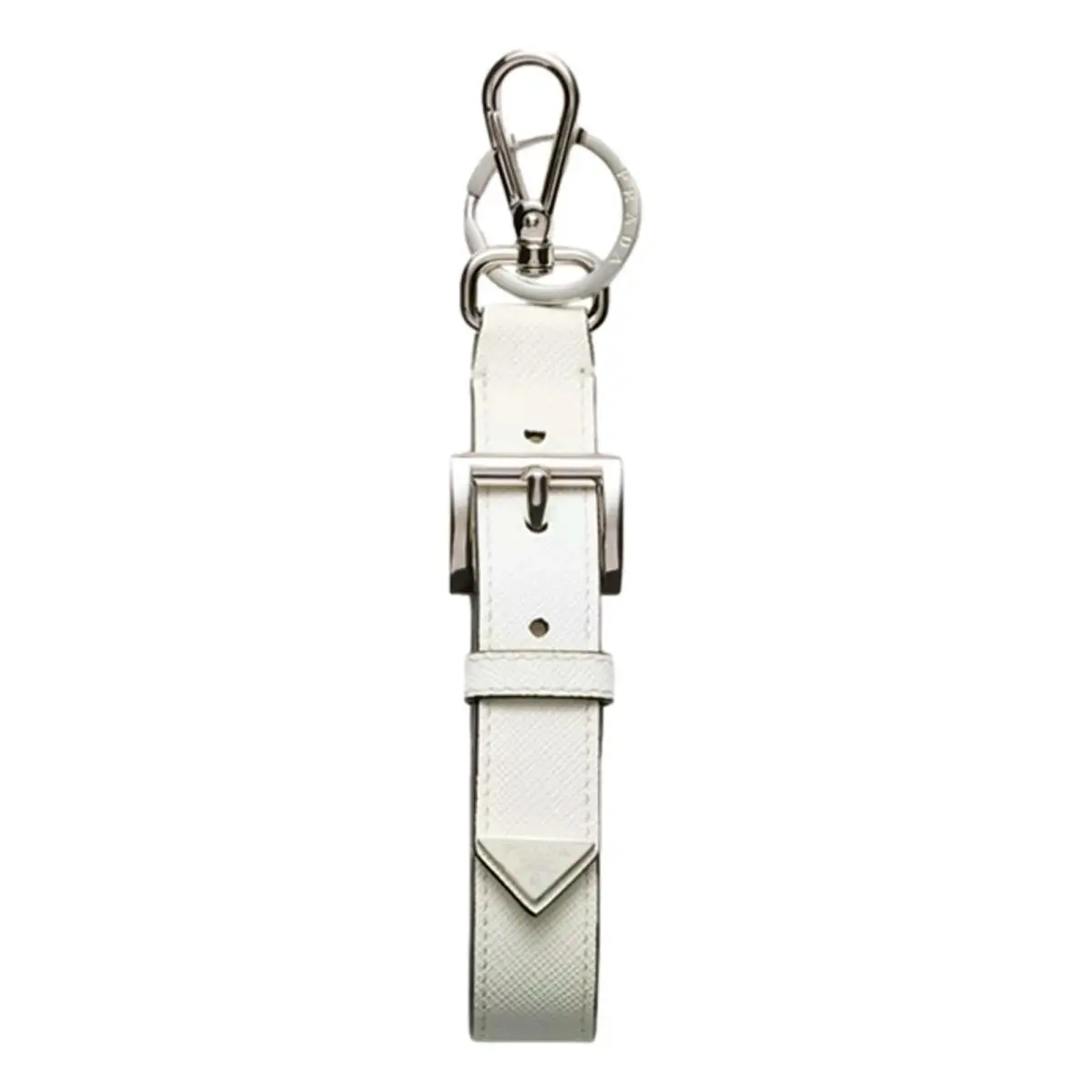 Prada Saffiano Leather Belt Strap Keychain Bag Charm in White Bianco