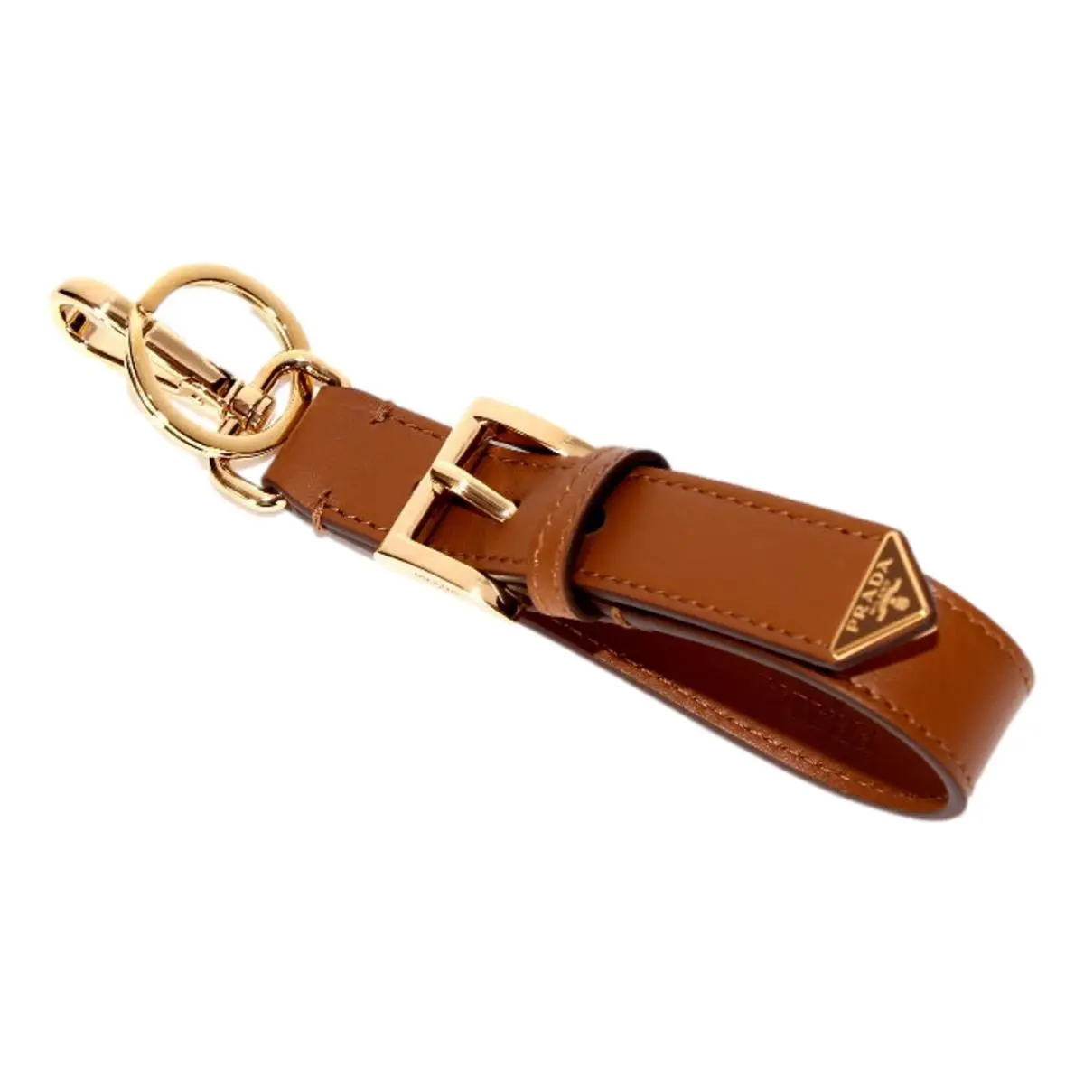 Prada Smooth Leather Belt Strap Keychain Bag Charm in Caramel Brown