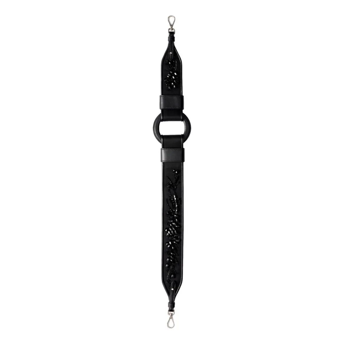 Prada Black Re-nylon Embroidered Shoulder Strap Crystal Leather Detail