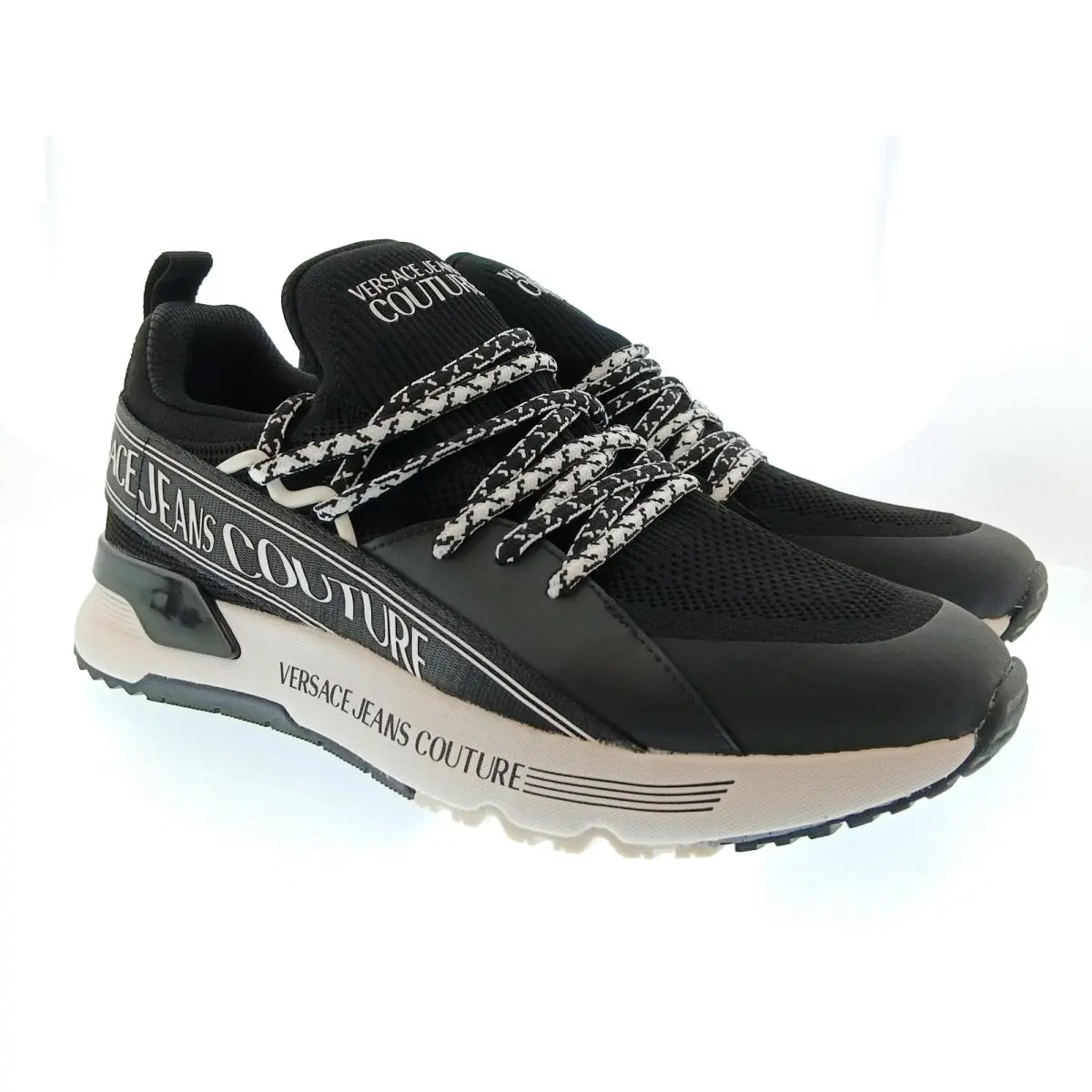 Versace Jeans Couture Mens Black / White Logo Runner Sneakers