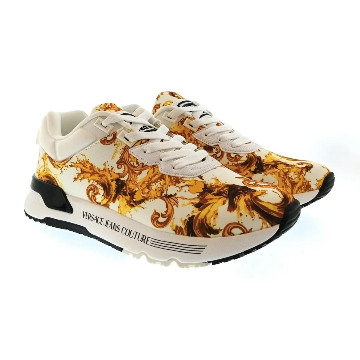 Versace Jeans Couture Mens White / Gold Baroque Runner Sneakers