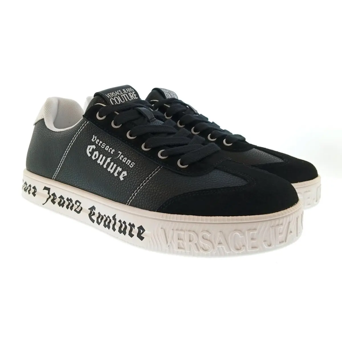 Versace Jeans Couture Mens Black / White Logo Platform Sneakers