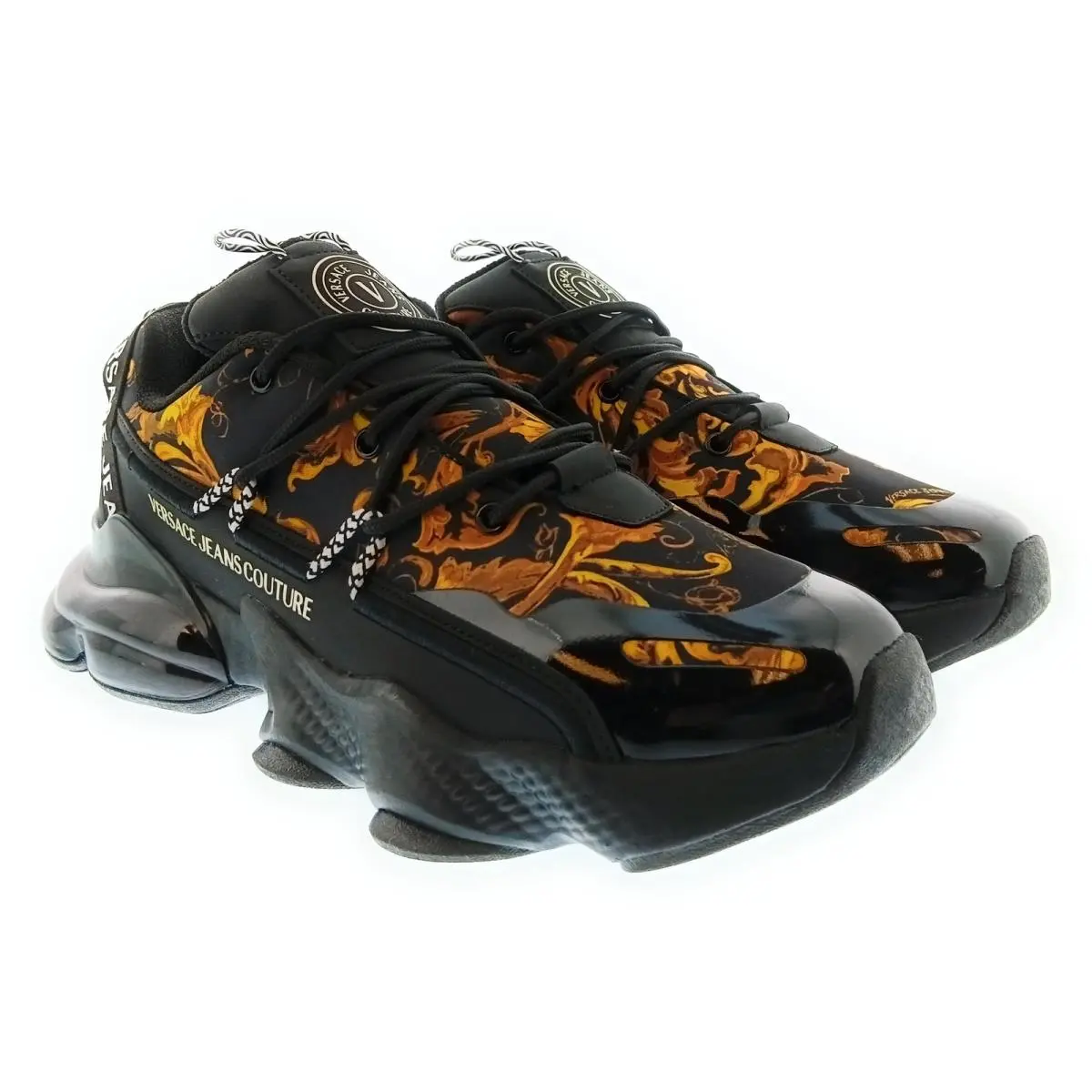 Versace Jeans Couture Mens Black / Orange Baroque Runner Sneakers