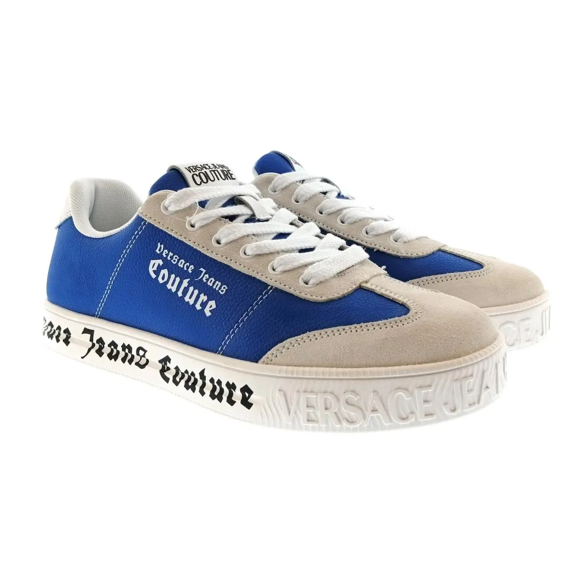 Versace Jeans Couture Mens Blue / Beige / White Colorblock Logo Sneakers