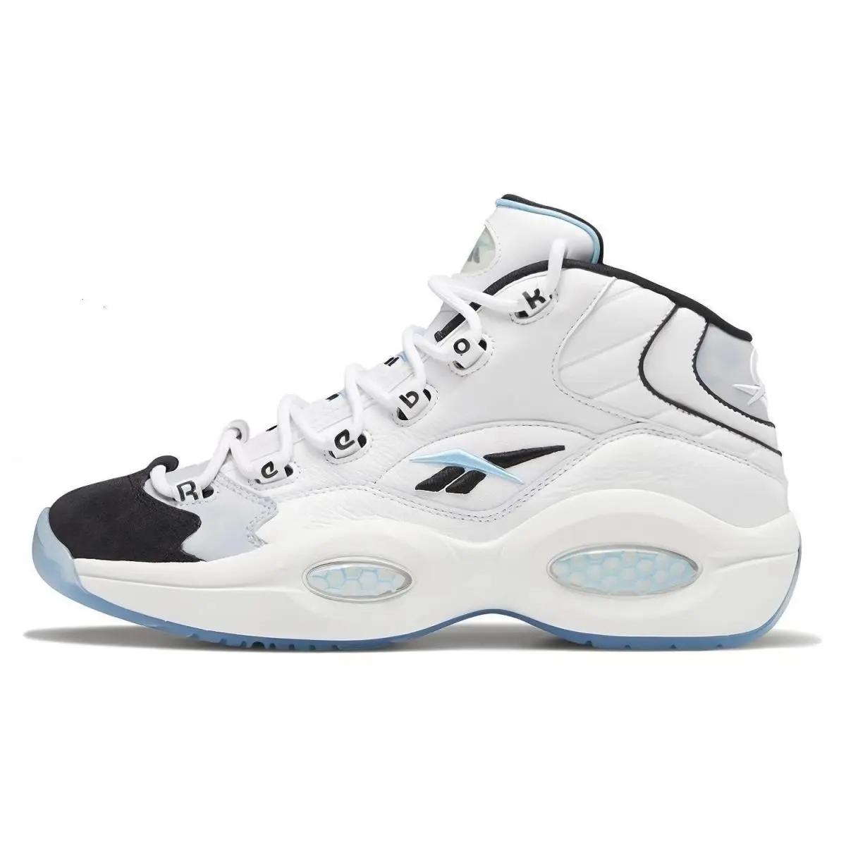 Men`s Question Mid Double Toe Basketball Shoes White Black Blue Size 11 by Reebok