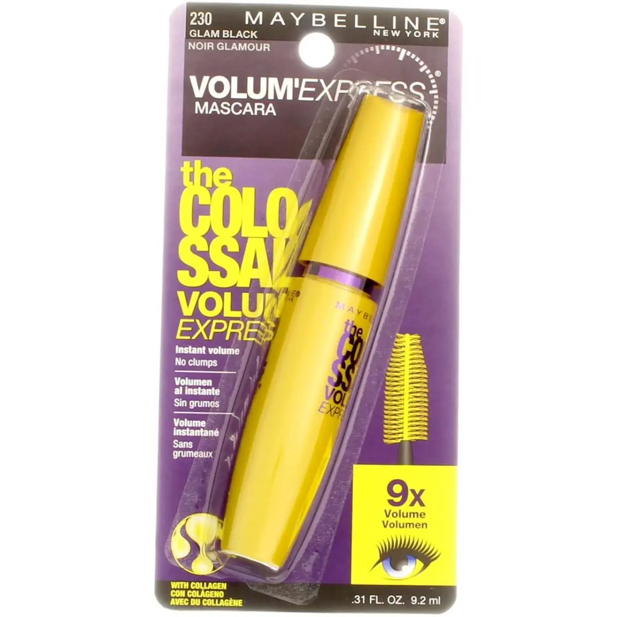 4 Pack Maybelline Volum` Express The Colossal Washable Mascara Glam Black