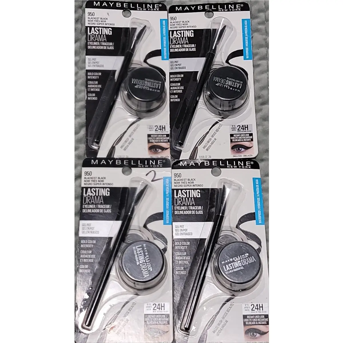 Maybelline Lasting Drama Waterproof Gel Eyeliner 950 Blackest Black Lot OF 4