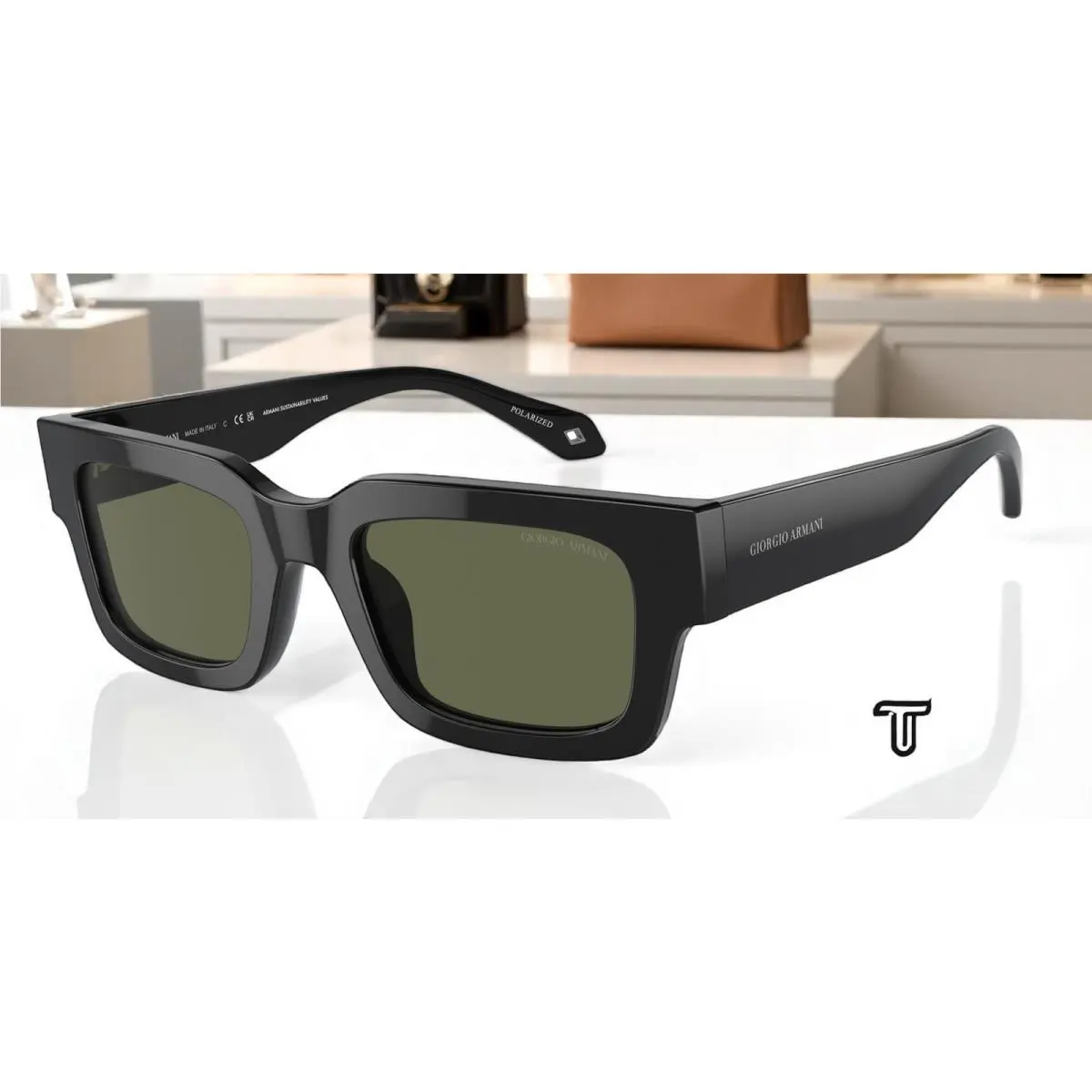 AR8184U 587558 Black Green Polarized 52 mm Men`s Sunglasses by Giorgio Armani