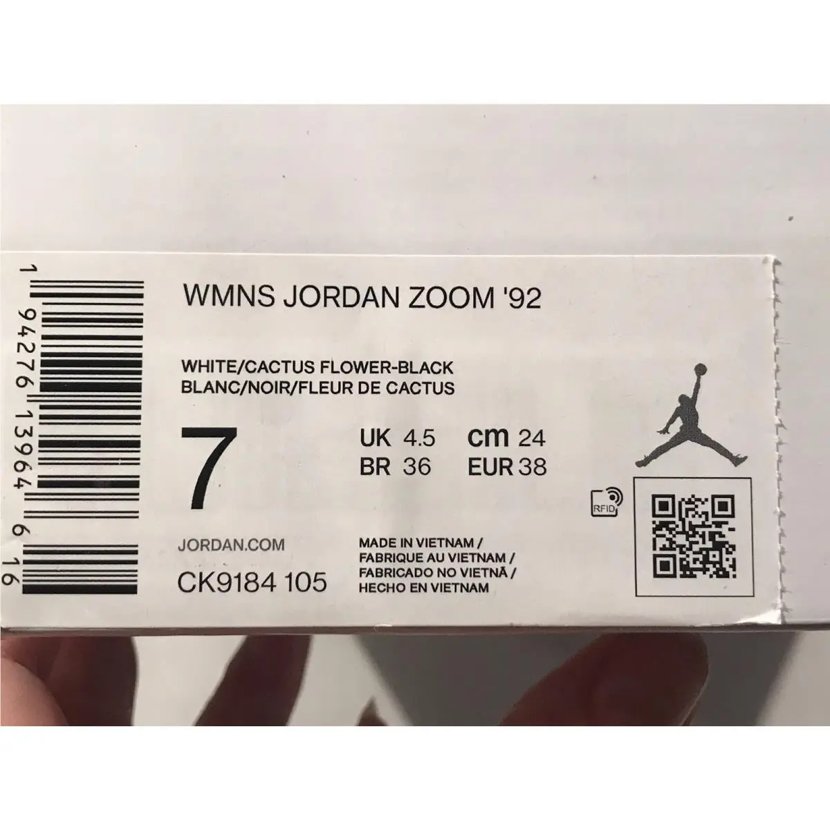 Nike shoes - Air Jordan Zoom `92 - Air Zoom - CK9184-105 - White/Black/Smoke Grey/Cactus Flower (UPC: 194276139646) 7