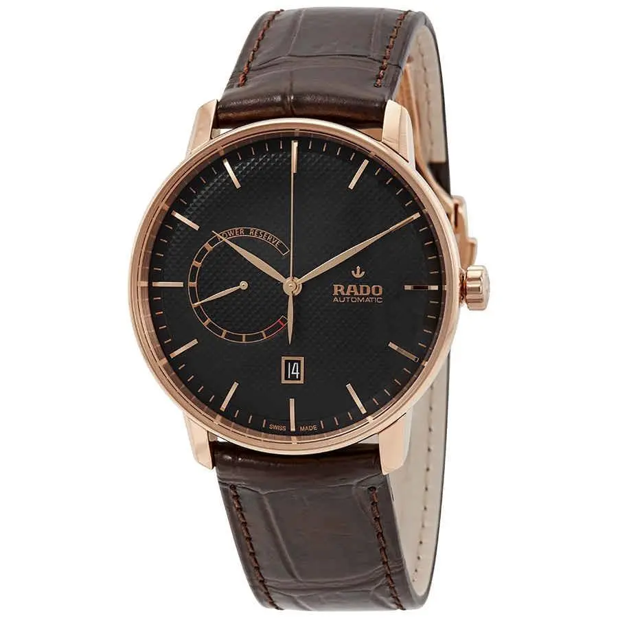 Rado Coupole Classic Automatic Black Dial Men`s Watch R22879165 - Dial: Black, Band: Dark Brown, Bezel: Rose Gold PVD