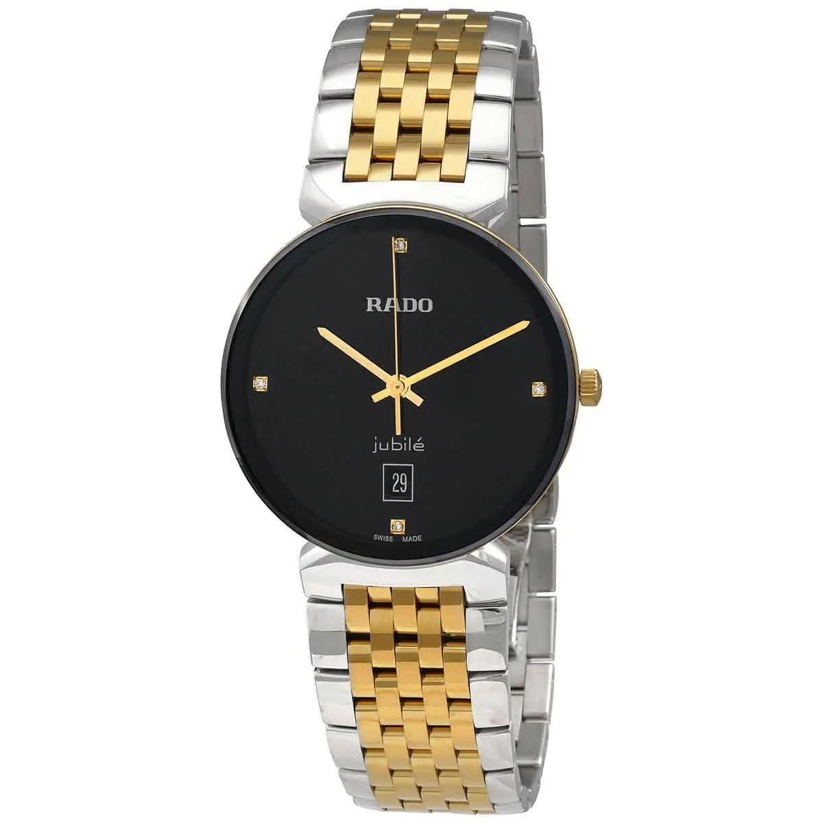Rado Florence Quartz Diamond Black Dial Unisex Watch R48912703 - Dial: Black, Band: Two-tone (Silver-tone and Yellow Gold-tone), Bezel: Silver-tone