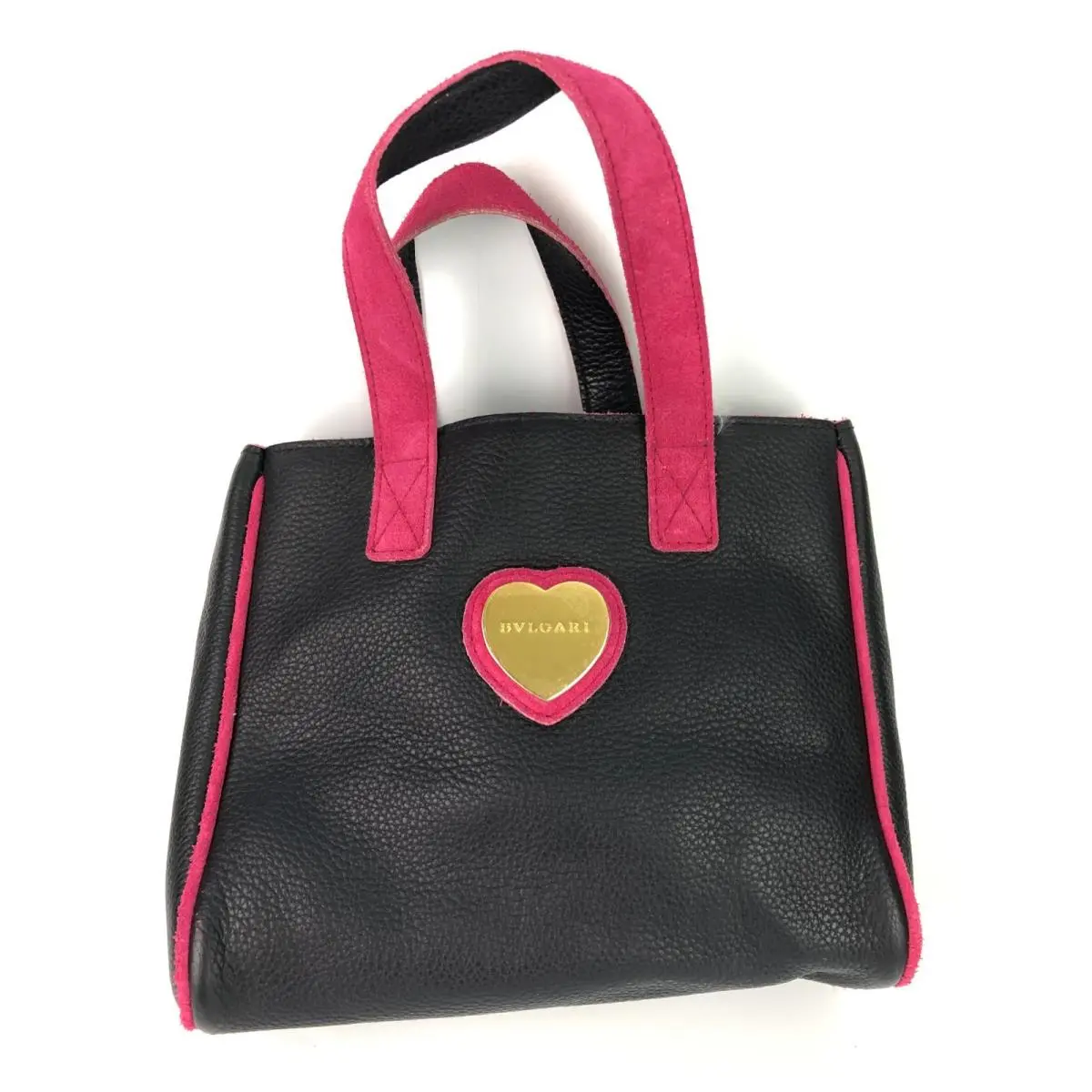 Bvlgari Bvligari Small Hand Bag Purse Black Pink Leather Gold Heart