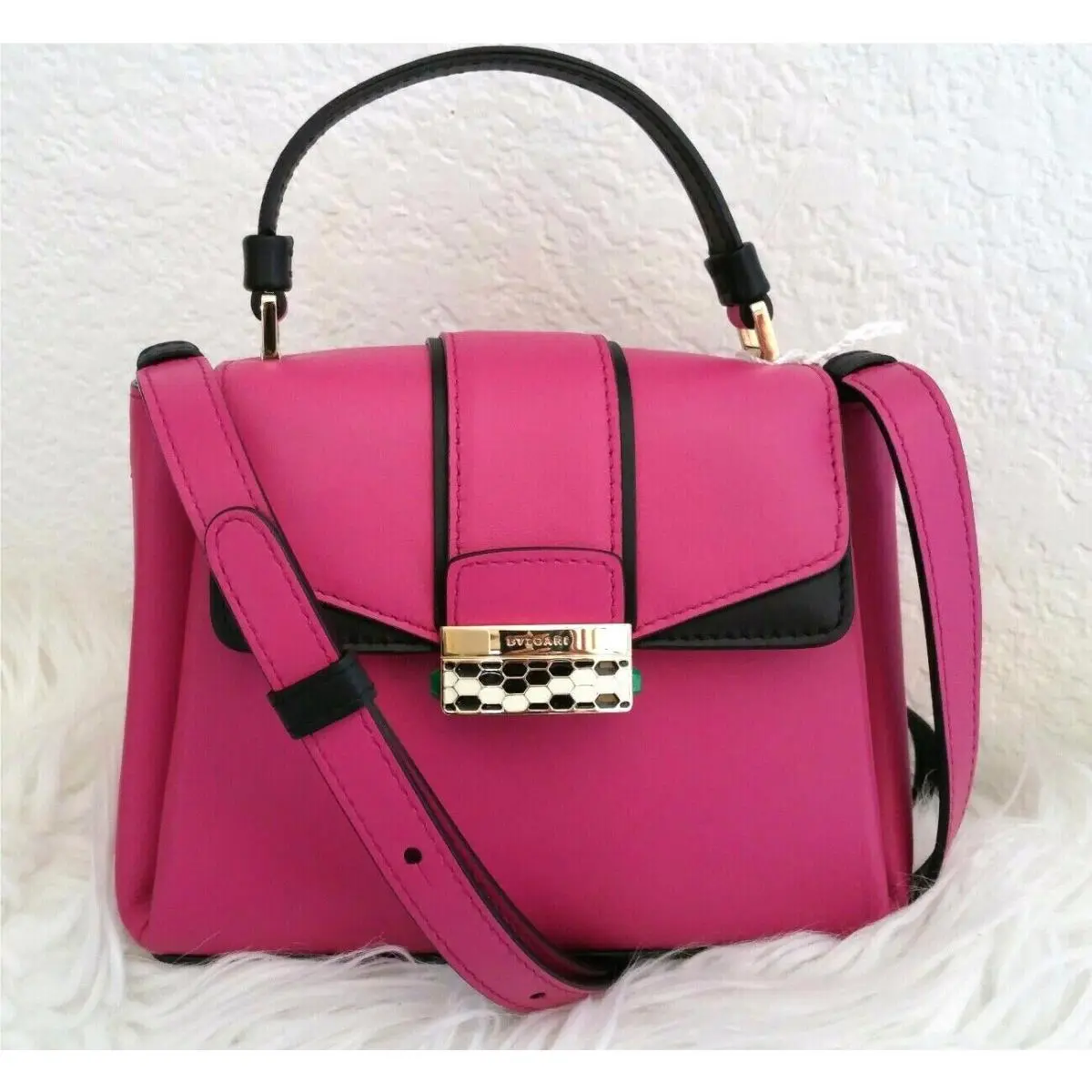 Bvlgari Serpenti Viper Pink Leather Top Handle Flap Small Crossbody Bag