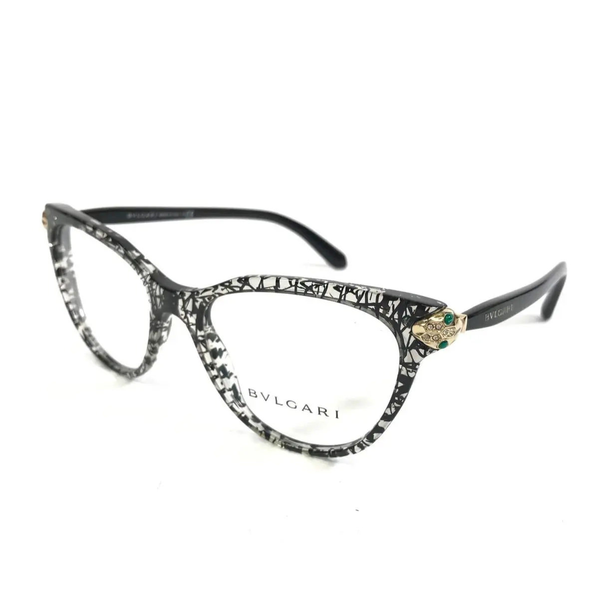 Bvlgari Eyeglasses Frames 4156-B 5376 Black Lace Crystal Gems Snakes 52-18-145