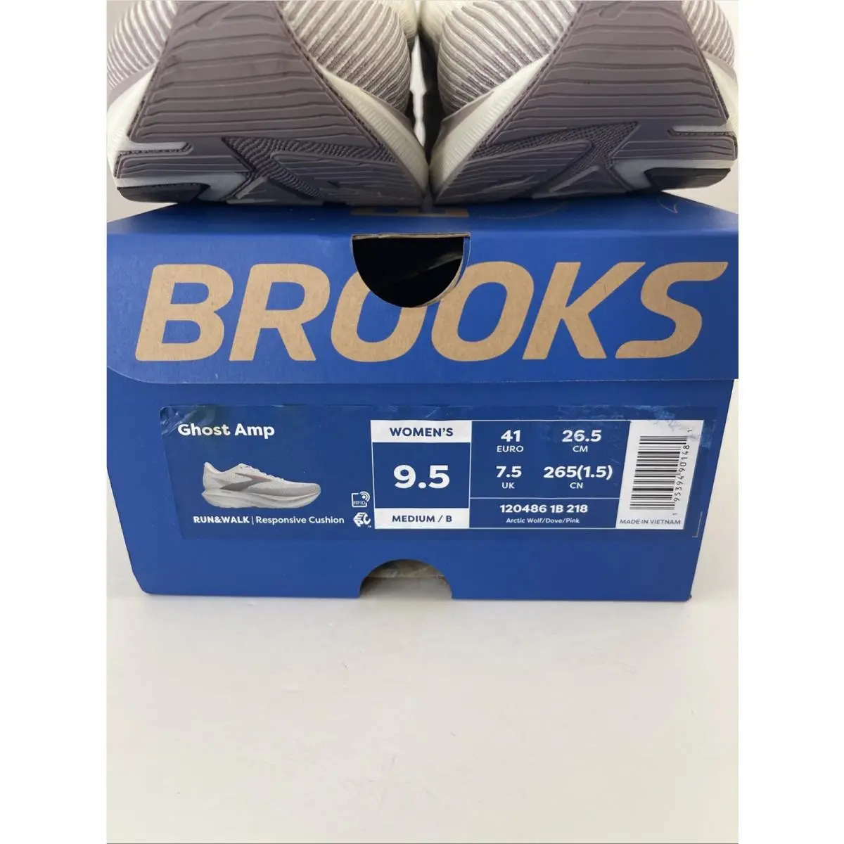 Brooks shoes - Brooks Ghost Amp 9.5 B - 1204861B218 - Artic Wolf/Dove/Pink 4