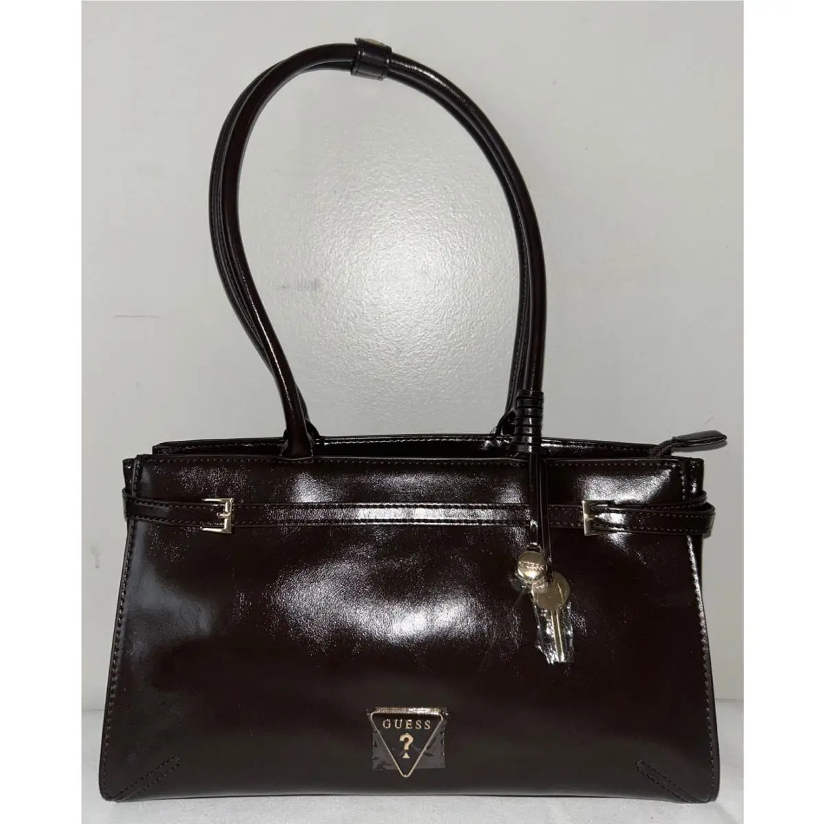 Gene Patent Shoulder Bag in Chocolate Brown by Guess