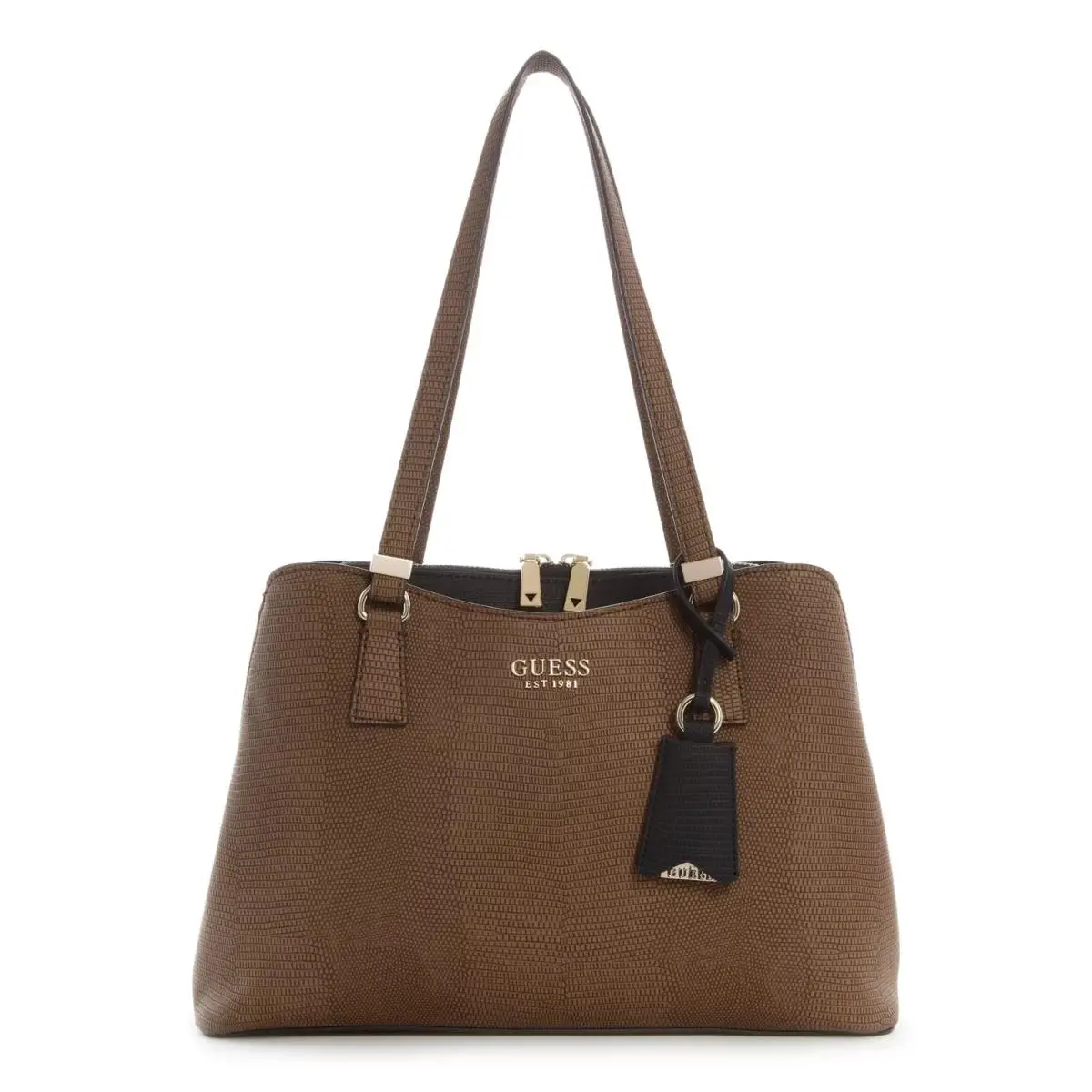 Lyndi Large Girlfriend Satchel Shoulder Bag Chestnut Gold by Guess