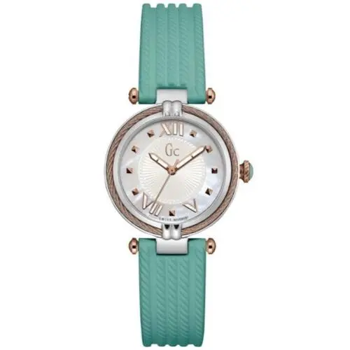 Collection Silicone Turquoise Strap White Mop Dial Women`s Watch Y18008L1 by Guess