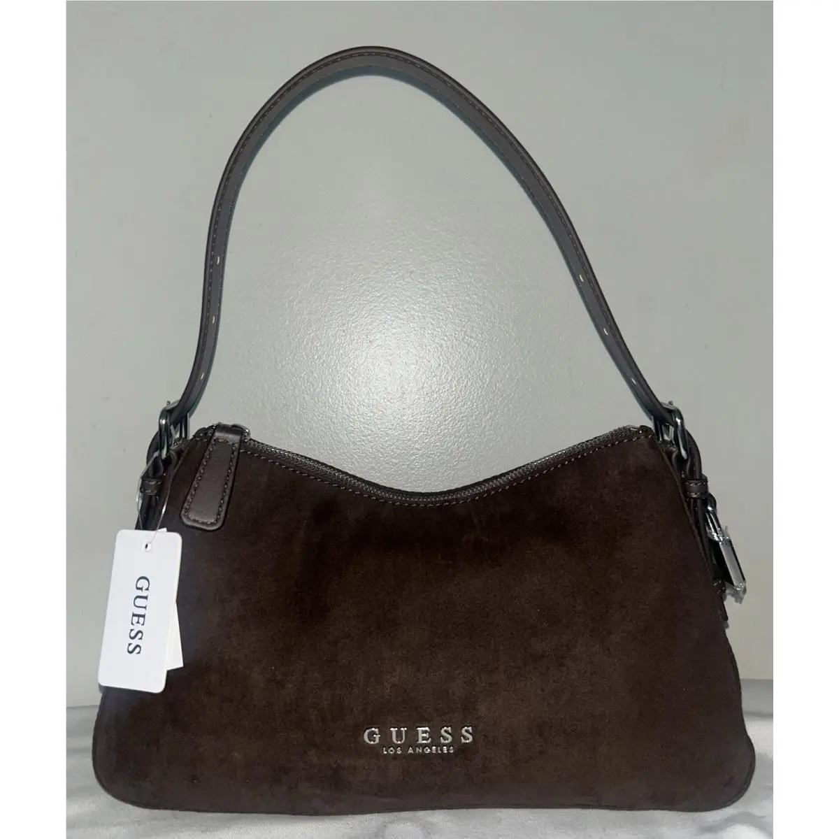 Alisha Suede Shoulder Bag in Chocolate by Guess