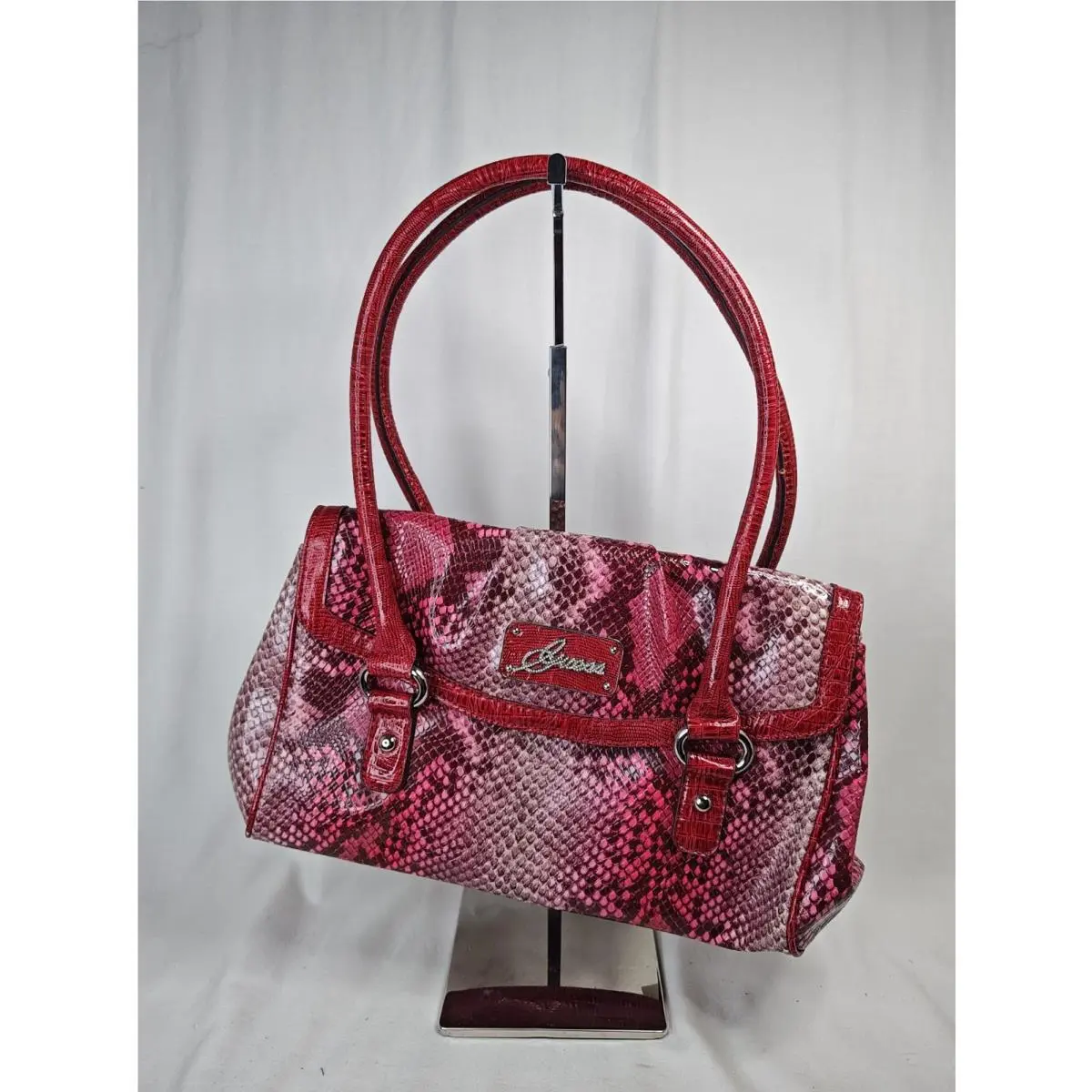 Lizzy Shoulder Bag Red Pink Snakeskin Patent Flap PY368805 by Guess