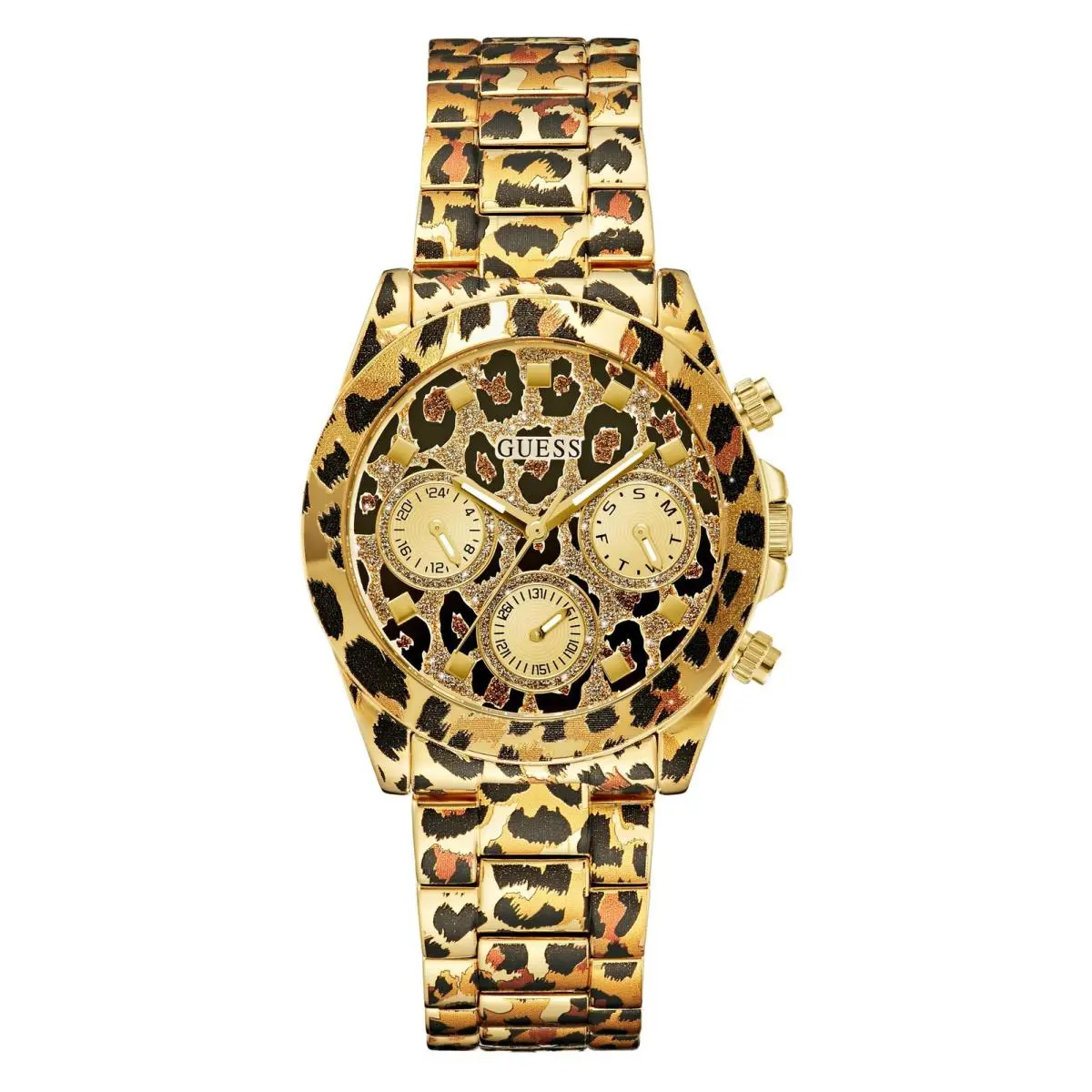 Women`s 38mm Watch - Leopard Stainless Steel Strap Animal Print by Guess