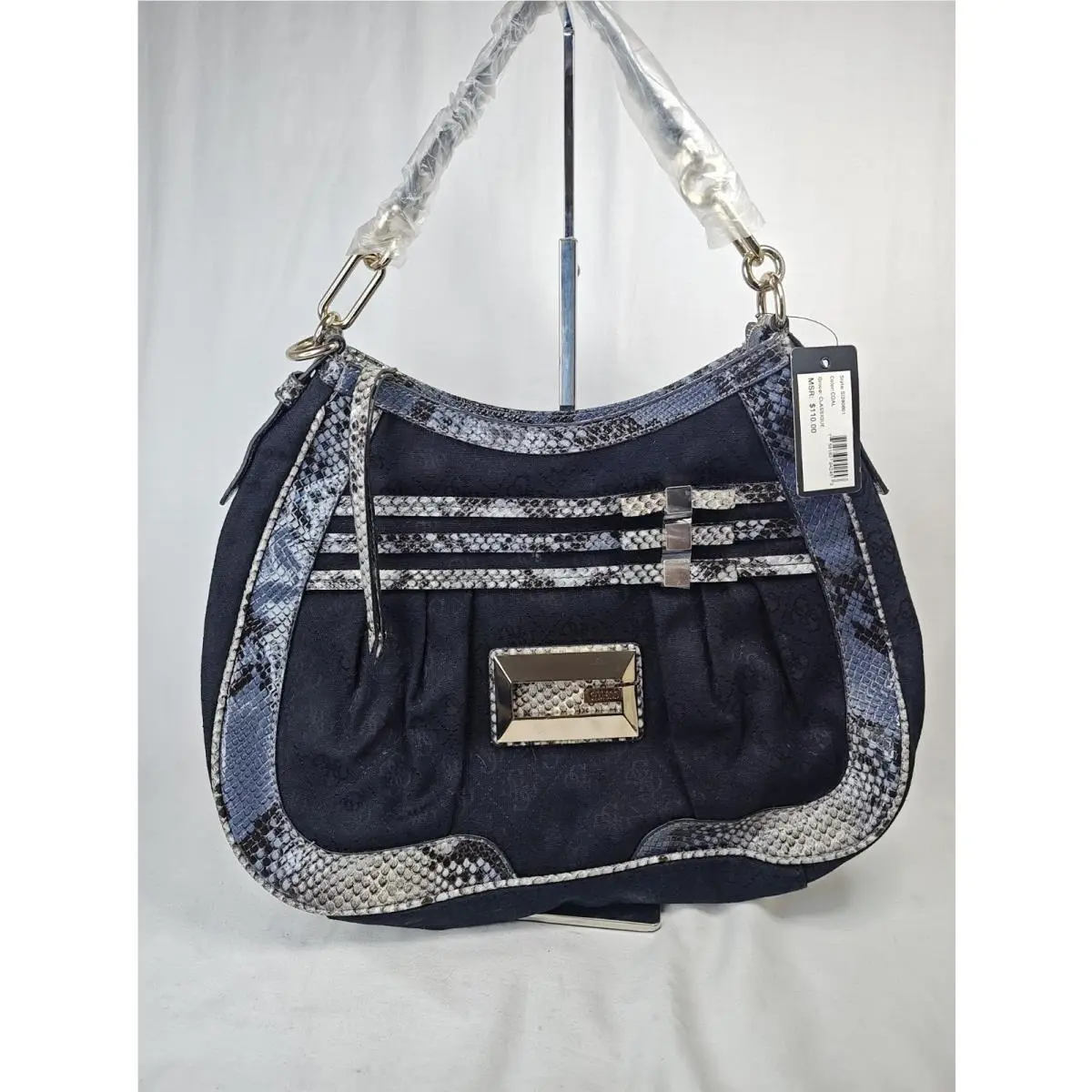 Classique Coal Black Jacquard Snake Trim Shoulder Bag SI260601 by Guess