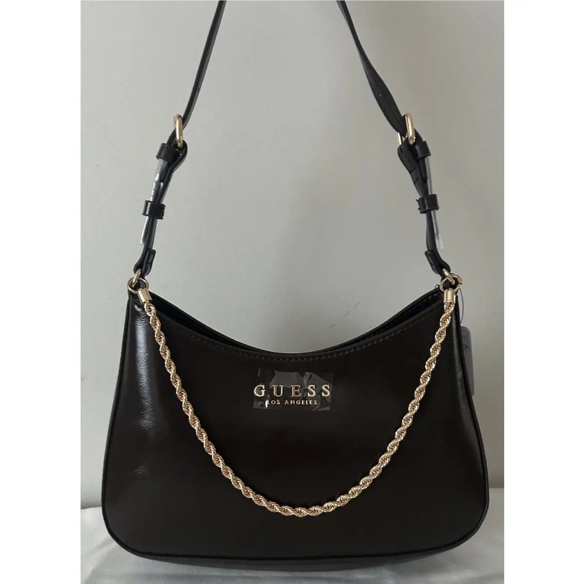 Glazed Leather Sorcha Mini Shoulder Bag Chocolate Brown by Guess