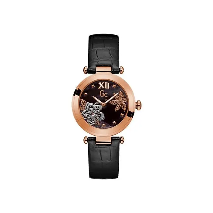 Collection Black Leather Band Rose Gold Tone Ladies Watch Y31007L2 by Guess