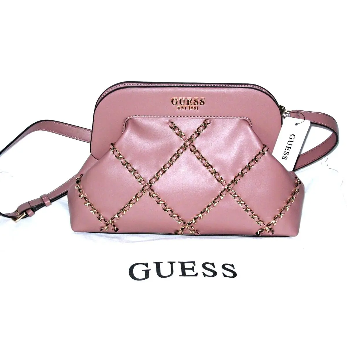 Abey Crossbody Leather Shoulder Handbag Rosewood Color by Guess